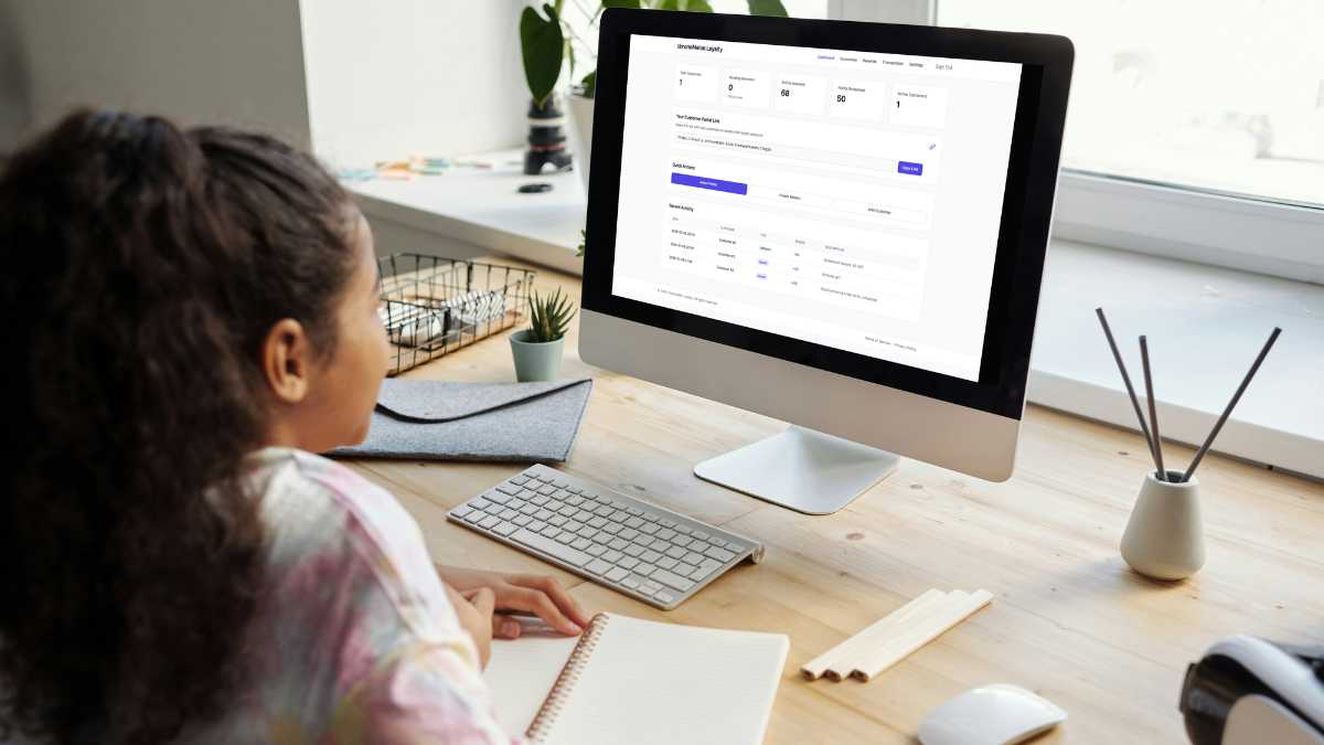 chronoMelon Loyalty dashboard shown on a desktop monitor in a workspace.